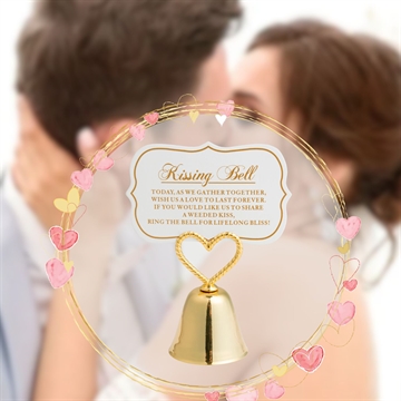 Kysseklokke / bordkortholder med kort guld bryllupsfest