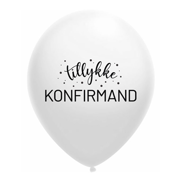Balloner Tillykke Konfirmand hvid/sort 30cm, 10 stk. konfirmation