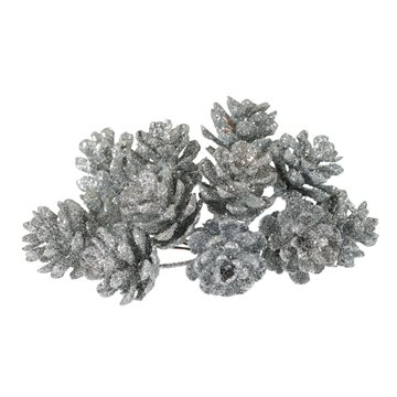 Kogler sølv 2cm, 12 stk. dekorationsmateriale