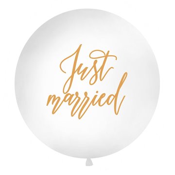 Ballon Just Married hvid/guld 1m festartikler