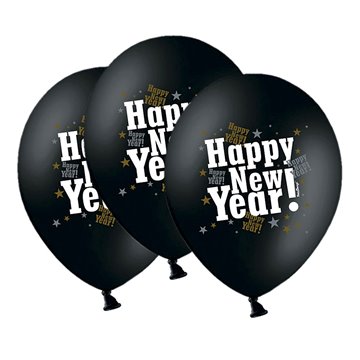 Balloner Happy New Year sort 30cm, 50 stk. festartikler
