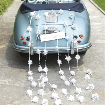 Bilpynt sløjfe guirlande hvid 3m bryllup