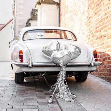 Bilpynt-Kit Heart dekoration sølv bryllupsbil