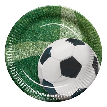 Paptallerken Fodbold grøn 23cm, 10 stk. engangsservice
