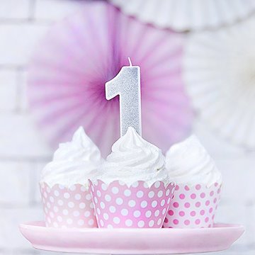 Fødselsdagslys tal 1 sølv 7cm kagepynt