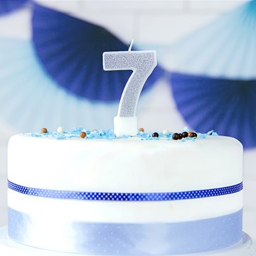 Fødselsdagslys tal 7 sølv 7cm kagepynt