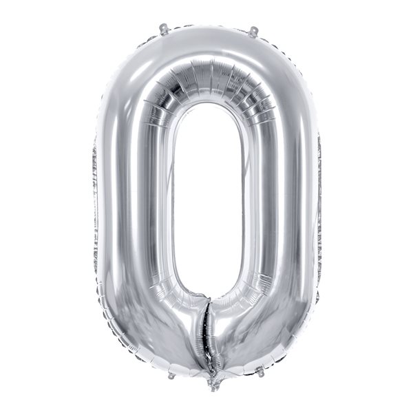 Folieballon tal 0 sølv 86cm festartikler