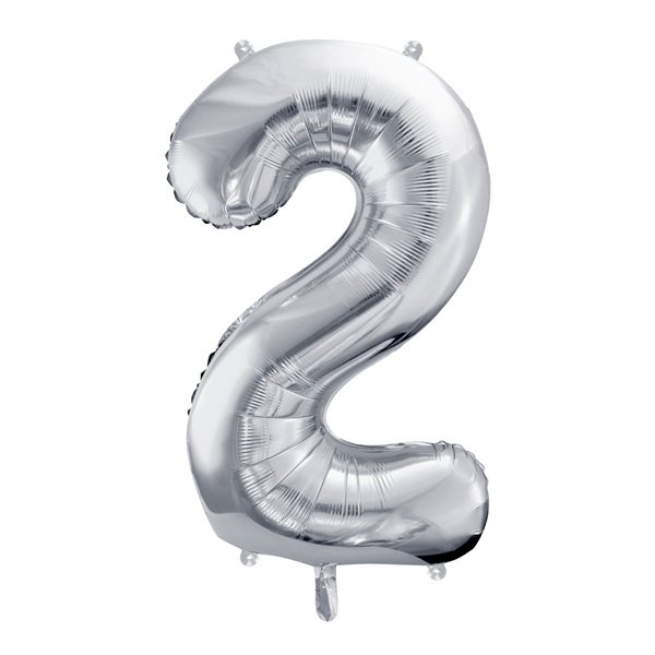 Folieballon tal 2 sølv 86cm festartikler