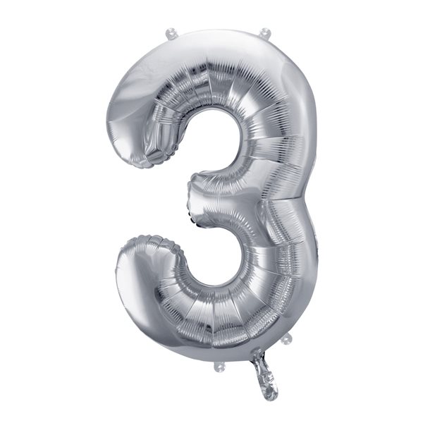Folieballon tal 3 sølv 86cm festartikler