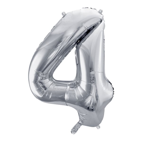 Folieballon tal 4 sølv 86cm festartikler