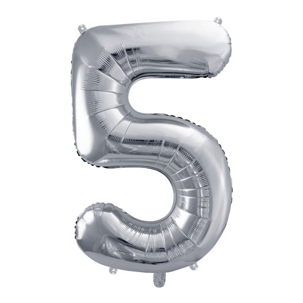 Folieballon tal 5 sølv 86cm festartikler