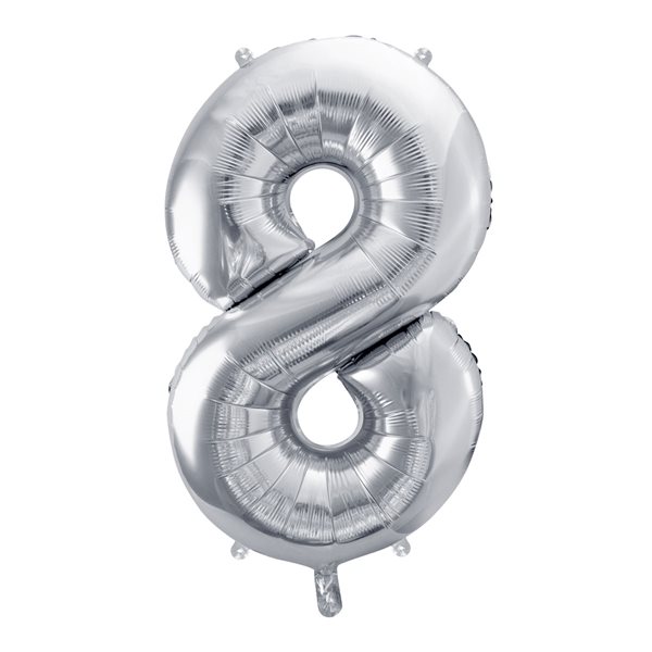 Folieballon tal 8 sølv 86cm festartikler