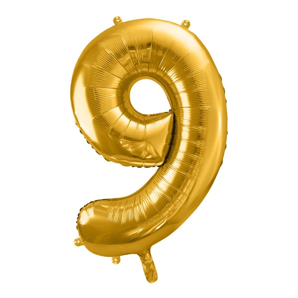 Folieballon tal 9 guld 86cm festartikler