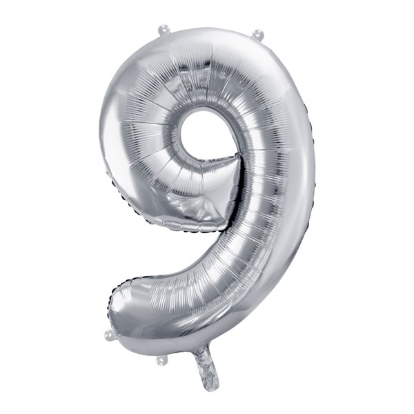 Folieballon tal 9 sølv 86cm festartikler