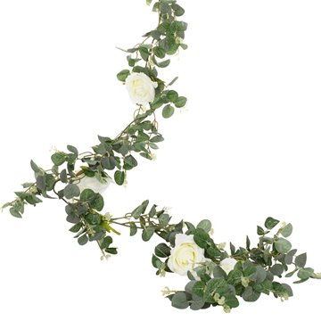 Guirlande Eucalyptus roser hvid/grøn 2m festartikler