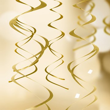 Swirls hængende dekoration guld, 5 stk. festpynt