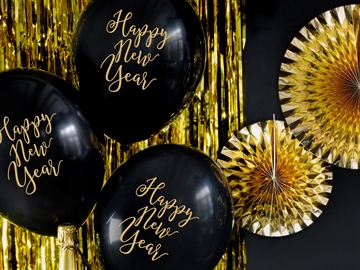 Balloner Happy New Year sort/guld 30cm, 6 stk. nytårspynt