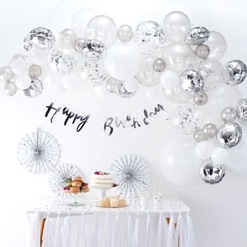 Ballonbue-Kit hvid/sølv 4m festartikler