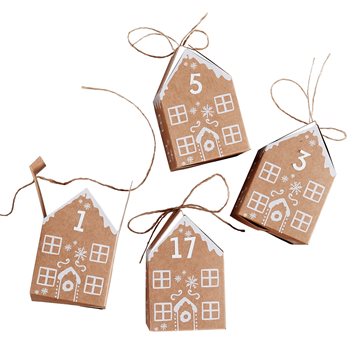 Julekalender Honningkagehuse til pakkekalender hvid/natur, 24 huse  julegaver