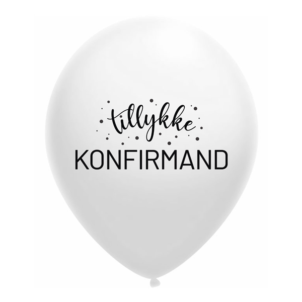Balloner Tillykke Konfirmand hvid/sort 30cm, 10 stk. konfirmation