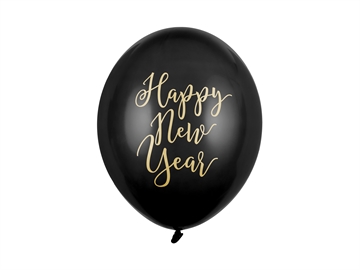 Balloner Happy New Year sort/guld 30cm, 6 stk. festartikler