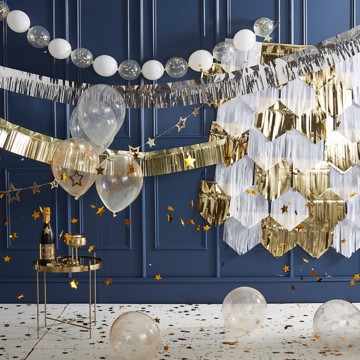 Link ballon guirlande med konfetti klar/hvid/guld 12,5cm, 24 stk. festartikler