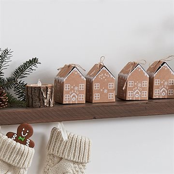 Julekalender Honningkagehuse til pakkekalender hvid/natur, 24 huse  julepynt