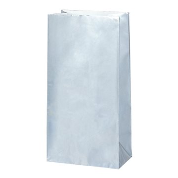 Papirpose med klodsbund sølv 25,4cm x 12,7cm x 6cm, 10 stk. gaveposer til indpakning