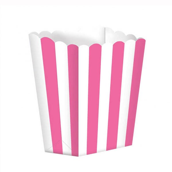 Popcorn bæger hvid/pink, 5 stk. festartikler