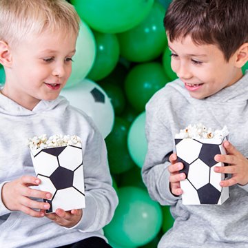 Popcorn bæger Fodbold hvid/sort, 6 stk. fodboldtema