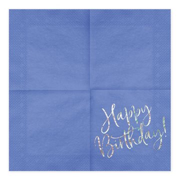 Servietter Happy Birthday blå/sølv 33cm x 33cm, 20 stk. festartikler