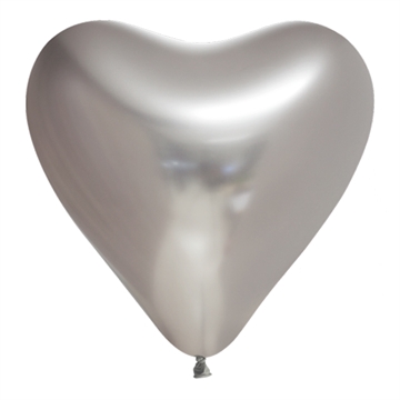 Balloner Hjerte sølv chrome 30cm, 6 stk. festpynt