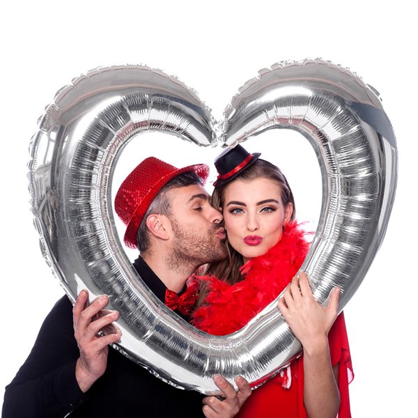 Folieballon Hjerte selfie-ramme sølv 70cm x 80cm festartikler