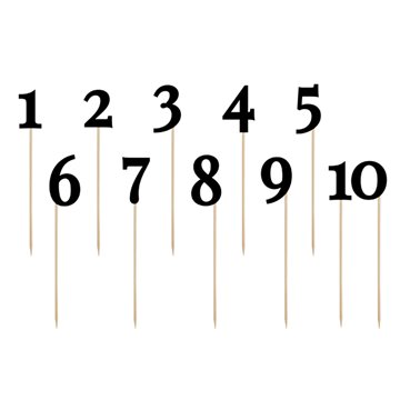 Bordnumre / fødselsdagsnumre på pind tal 1-10 sort festartikler