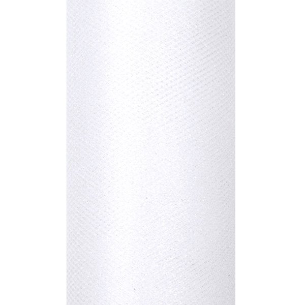 Tyl med glimmer hvid 15cm x 9m. festartikler